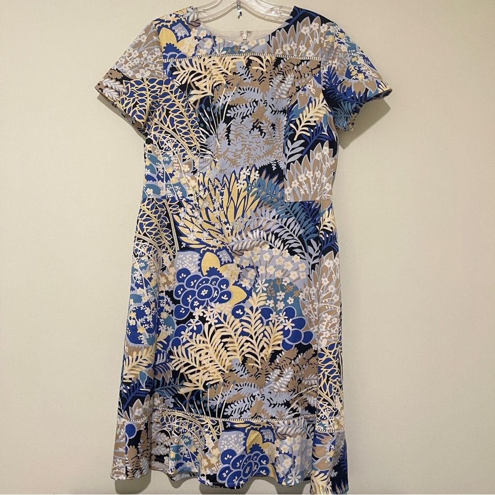 Talbots Blue and Cream Botanical Dress